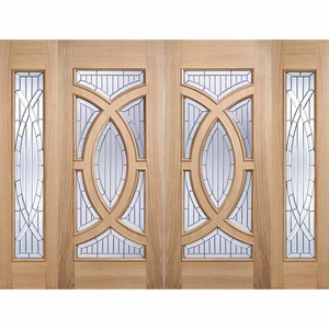 Majestic Oak External Door Zinc Clear Bevelled Double Glazed