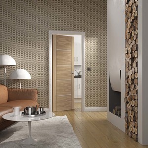 Portici Prefinished Oak Fire Door with Aluminium Inlays (FD30)
