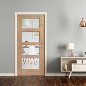 Shaker 4 Panel Unfinished Oak Fire Door with Clear Glass (FD30)