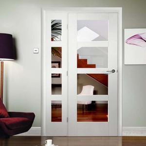 Shaker 4 Panel White Primed Fire Door with Clear Glass (FD30)