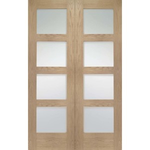 Shaker 4 Panel Unfinished Oak Rebated Pair with Clear Glass