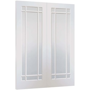 Cheshire White Primed Rebated Pair with Clear Bevelled Glass