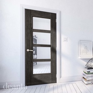 Montreal Prefinished Dark Grey Ash Fire Door with Clear Glass (FD30)